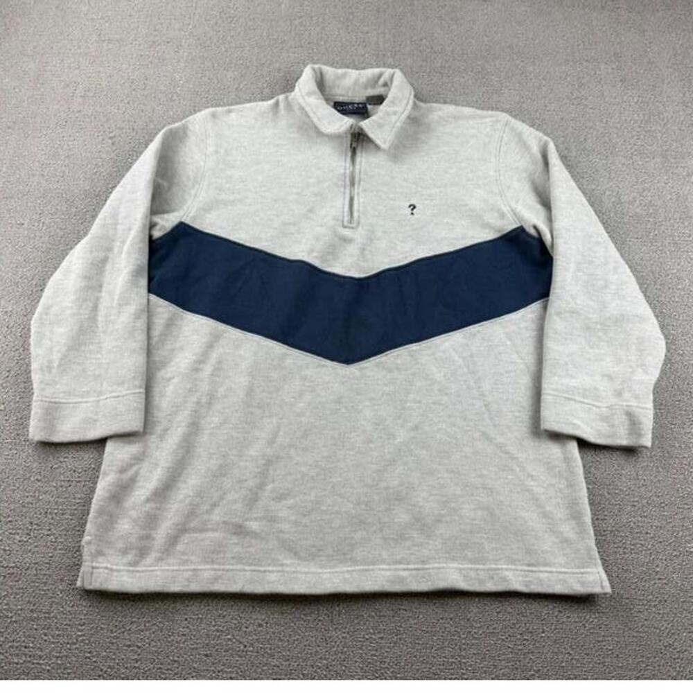 Y2K Guess USA Quarter Zip Sweatshirt Men L Gray Navy Chevron Stripe Collar Rugby